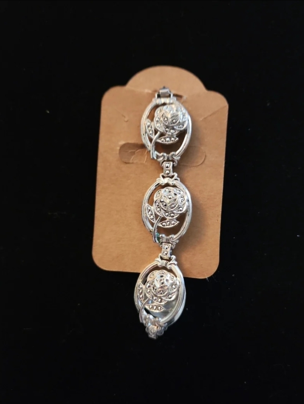 VINTAGE RARE 925 Sterling Silver Floral Rose Link Bracelet -- SOLD.